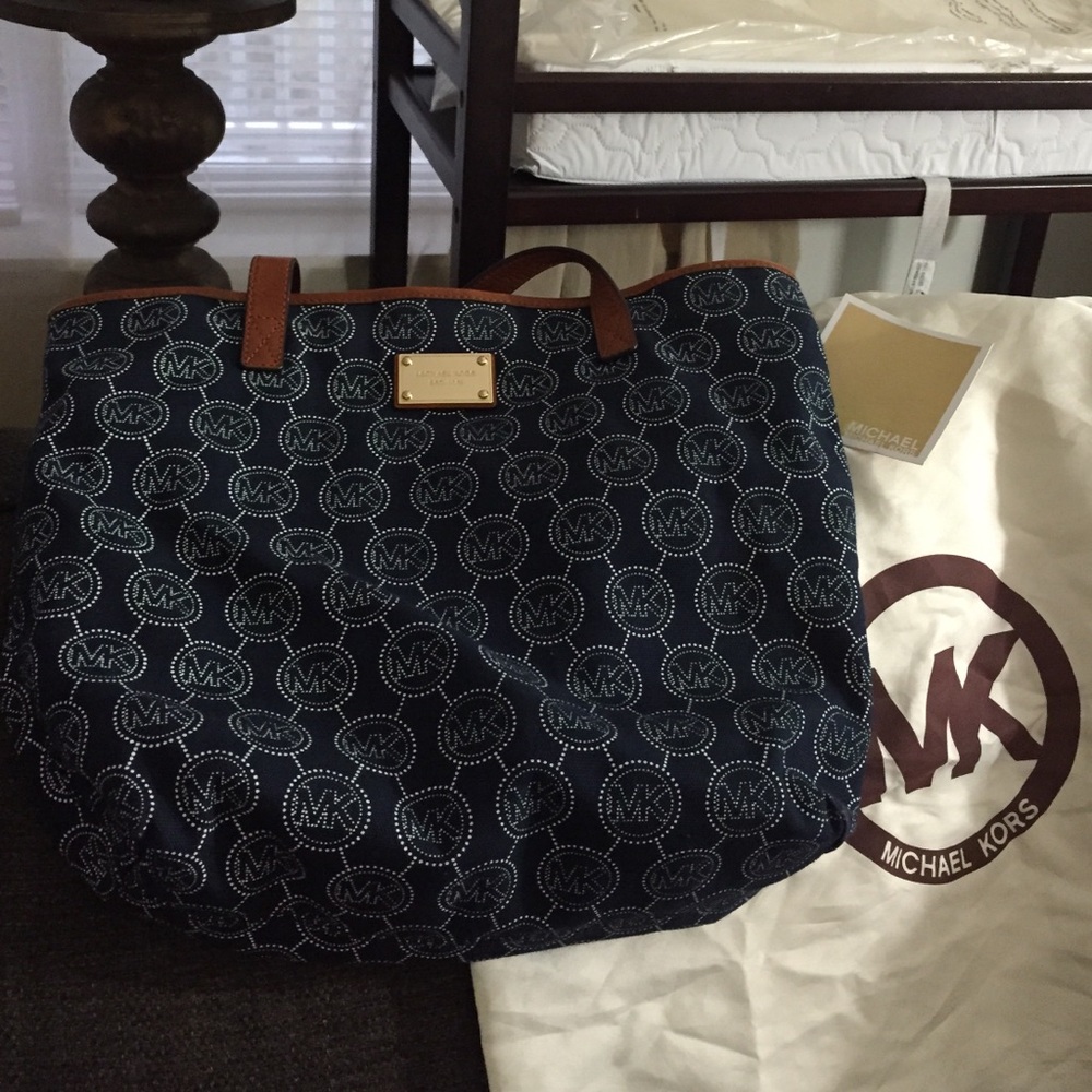 Michael Kors Navy and Brown Tote Bag
